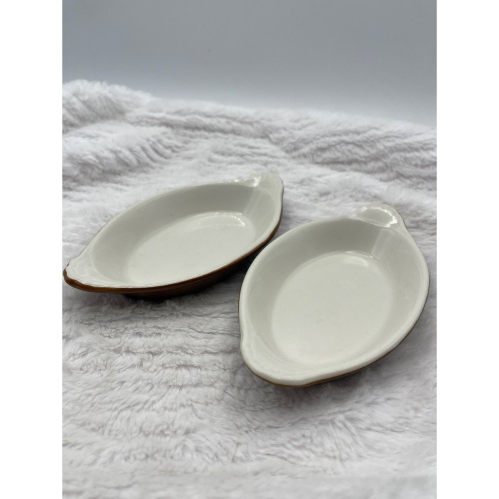 Vintage Hall Brown 7" Ceramic Au Gratin Serving Baking Dishes Set of Two